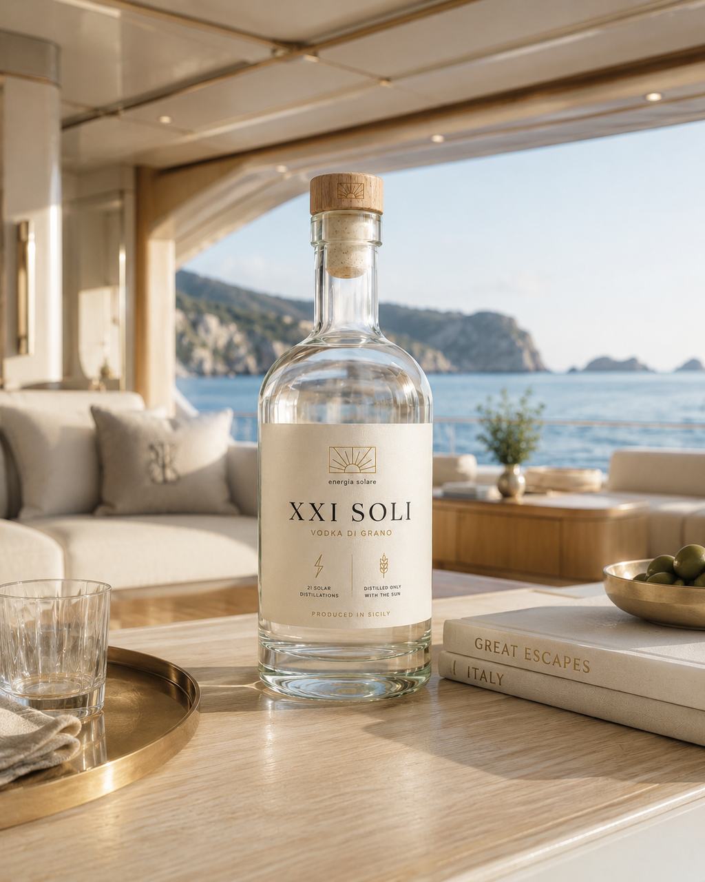 Yacht deck in the Mediterranean — the harbour is the XXI SOLI address